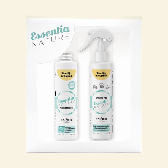 Poklon set Essentia Nature Vanilija i kašmir – parfem za rublje 250 ml i mirisni sprej 250 ml u poklon kutiji