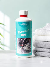 Essentia Clean njega perilice rublja — boca uz složene ručnike