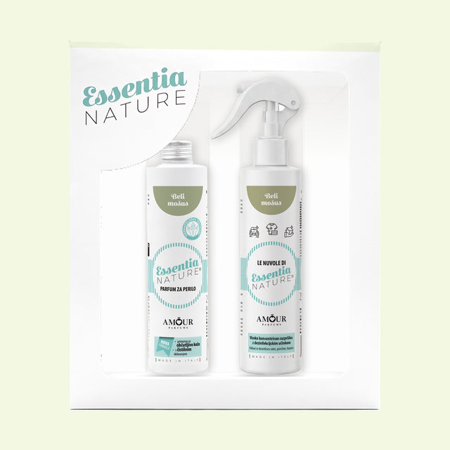 Poklon set Essentia Nature Bijeli mošus – parfem za rublje 250 ml i mirisni sprej 250 ml u poklon kutiji