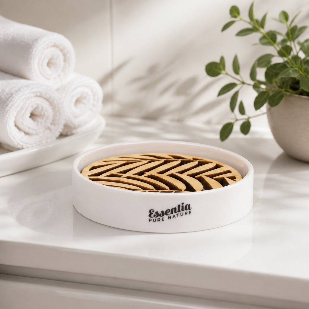 Ceramic diffuser on a bathroom shelf