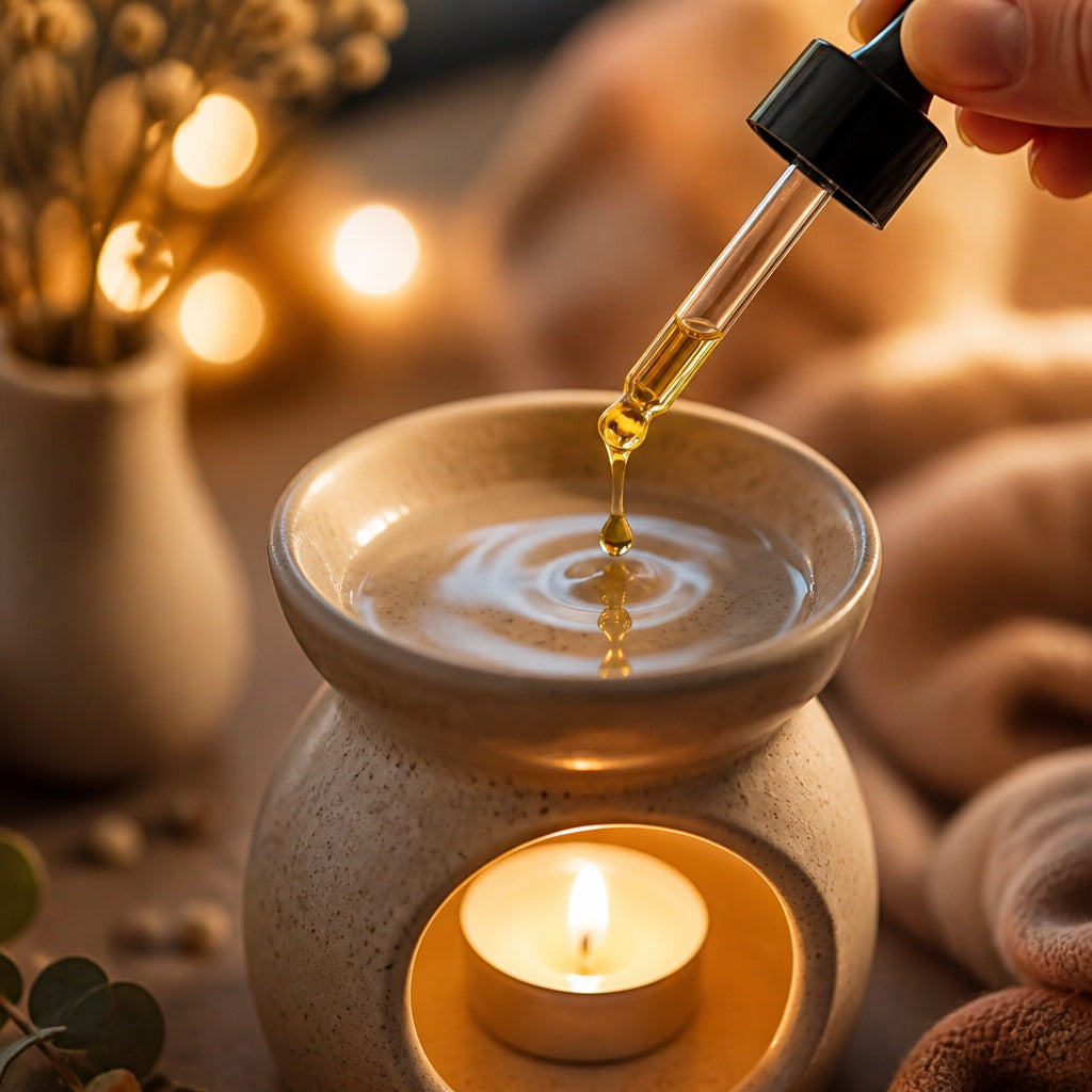 Dropping oil into an essence burner with a tealight