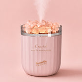 Pink Crystal salt diffuser with lettering on a pastel background
